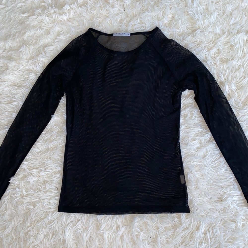 Long Sleeve Black Mesh Top